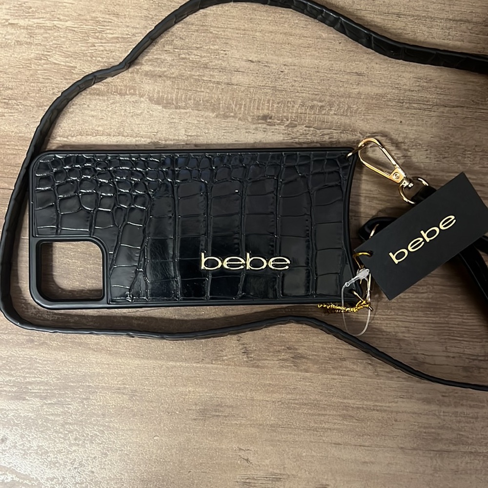 bebe Black Crocodile Pattern Phone Case with Gold Accents